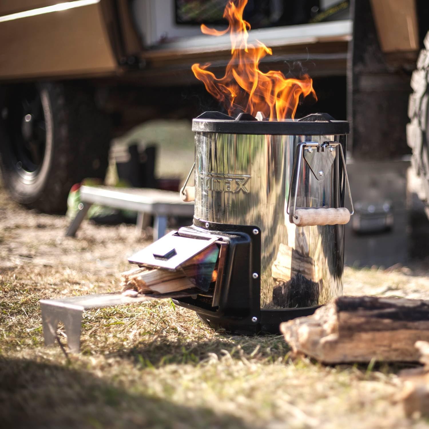 Petromax Rocket Stove rf33 Compact Outdoor Stove with Cast Iron Cooking Surface