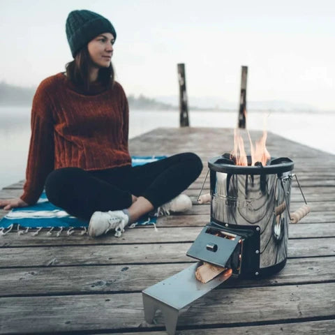 Petromax Rocket Stove rf33 Compact Outdoor Stove with Cast Iron Cooking Surface