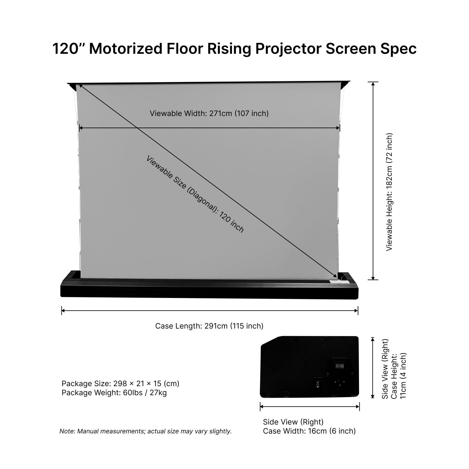 120 Inch the MUBU motorized Projector screen size
