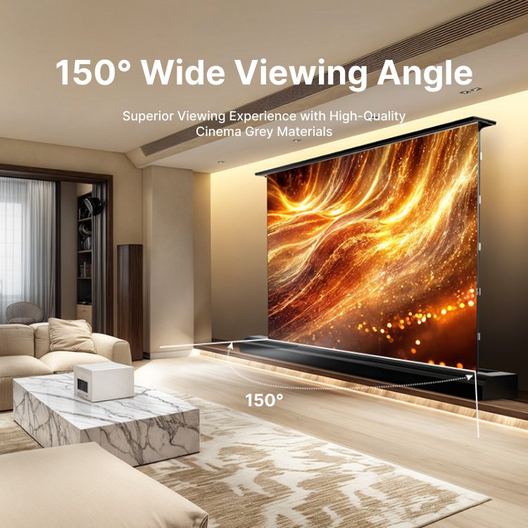 Our projector screen delivers a superior 4K ultra-high-definition viewing experience with high-quality materials. Featuring a gain of 0.98 and a 150° viewing angle,