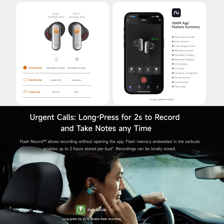 VIAIM Nano+ AI Earbuds Features: Easy Touch Controls and Advanced App Features
