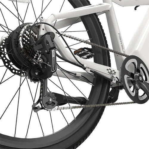 Himo C26 e-bike: 100KM range, 48V 10Ah battery, Shimano 7-speed, 0-7 pedal assist, Multifunction LCD (White/Grey/Red)