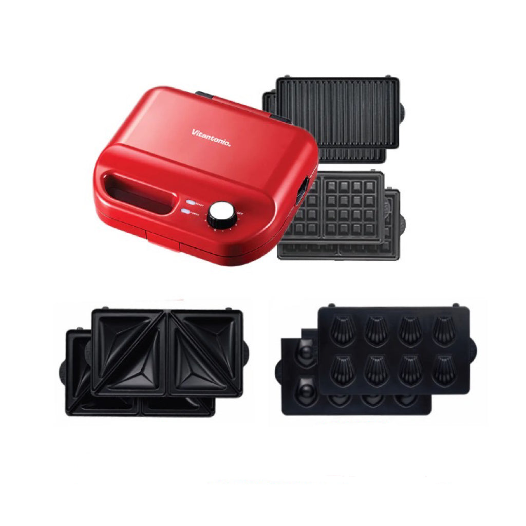 Vitantonio Waffle & Hot Sandwich Bakers With 2 Baking Pans VWH-50(Red/White/Bundle)