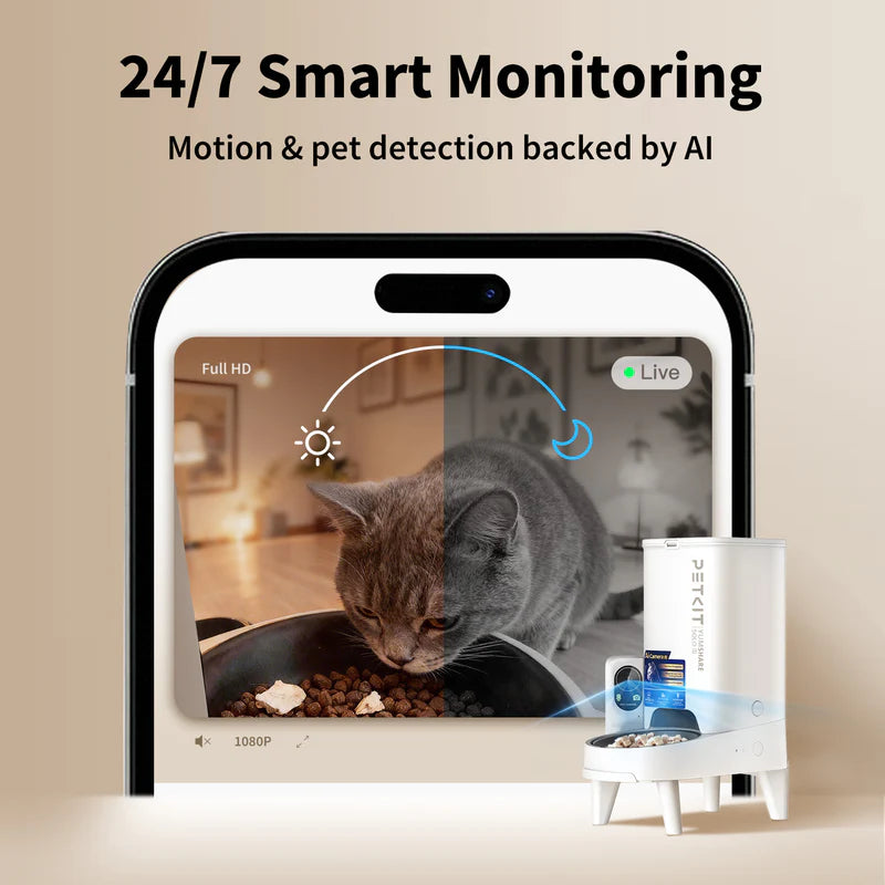 PETKIT YumShare Solo 2 Smart Automatic Pet Feeder with AI Camera, Timed Feeding, Multiple Pet Recognition for Cats, Small Dogs, App Control, Portion Control, 3L