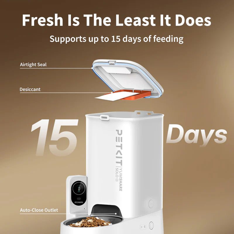 PETKIT YumShare Solo 2 Smart Automatic Pet Feeder with AI Camera, Timed Feeding, Multiple Pet Recognition for Cats, Small Dogs, App Control, Portion Control, 3L
