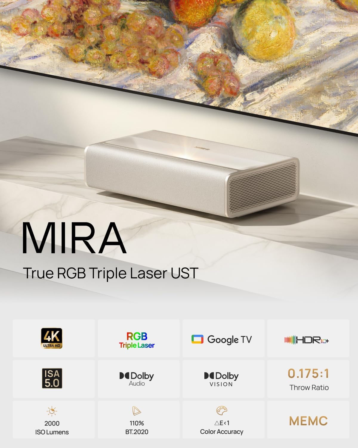 [NEW]XGIMI MIRA 4K Triple Laser Ultra Short Throw Projector, 2000 ISO Lumens