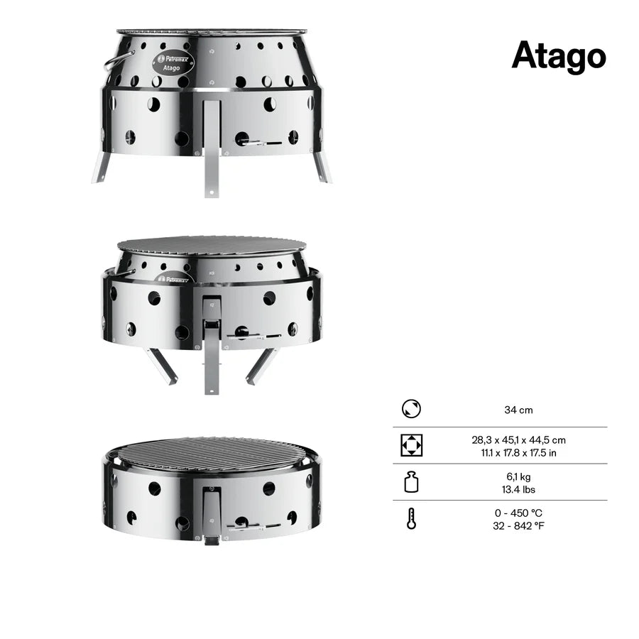 Petromax Atago Gas Barbecue - Mobile Stainless Steel Table Grill for Camping and Balcony