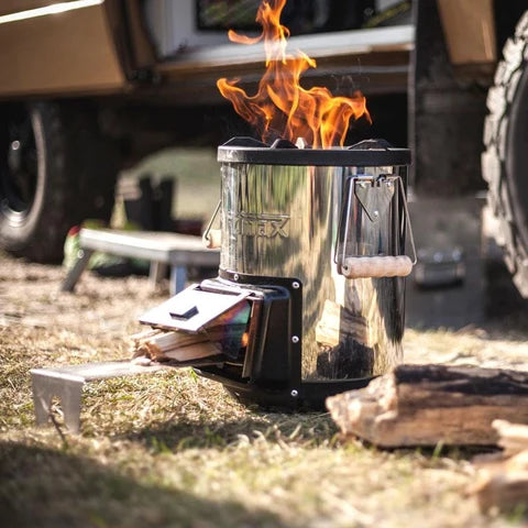 Petromax Rocket Stove rf33 Compact Outdoor Stove with Cast Iron Cooking Surface