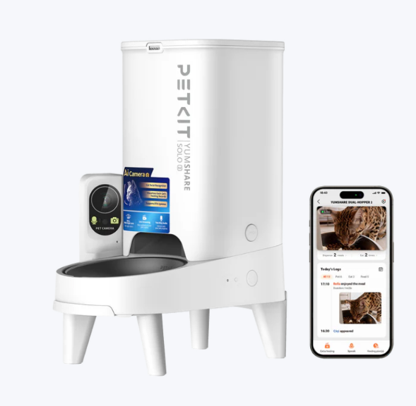 PETKIT YumShare Solo 2 Smart Automatic Pet Feeder with AI Camera, Timed Feeding, Multiple Pet Recognition for Cats, Small Dogs, App Control, Portion Control, 3L