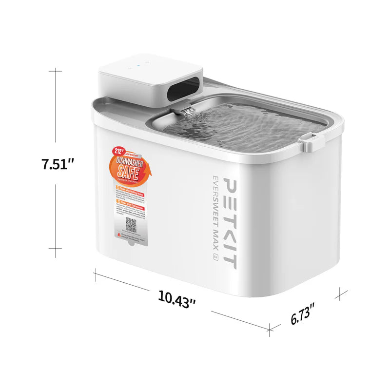 PETKIT Eversweet Max 2 Cordless Pet Water Fountain for Cats & Small Dogs, UVC Wireless, App Monitoring, Stainless Steel Tray, Up to 83-Day Battery, 3L (White)