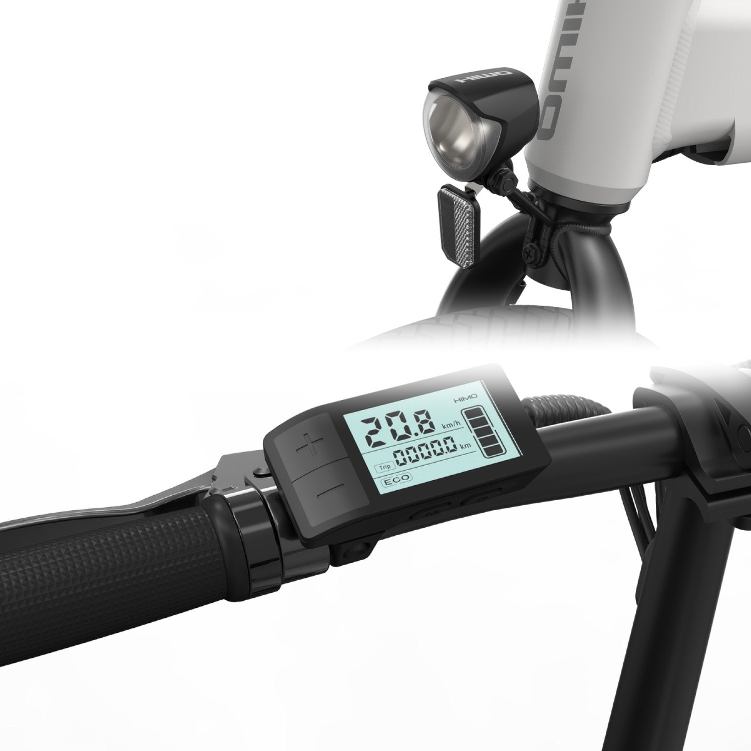 HIMO Z20 E-Bike Key Features: Front and Rear Lights with LCD Display