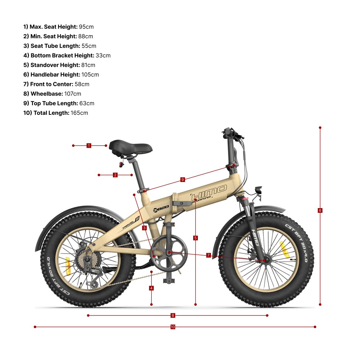 HIMO ZB20 Fat Tire E-Bike Size Chart