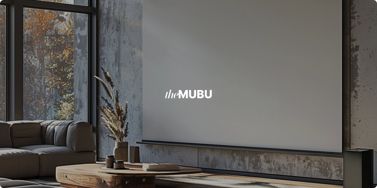 the MUBU projector screen brand banner