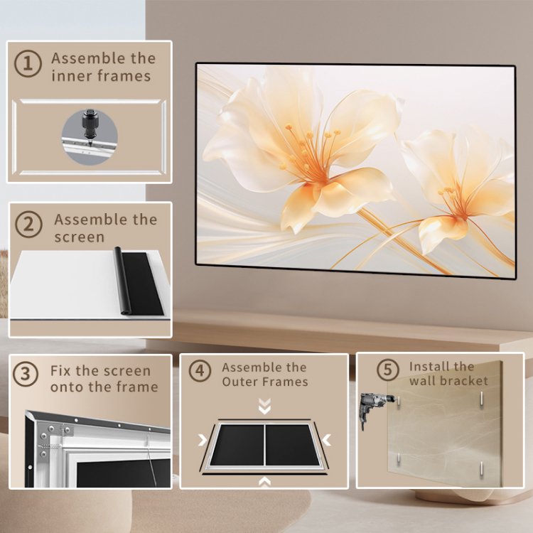 the MUBU Everglow Fixed Frame Projector Screen Feature: Easy Mounting and Setup