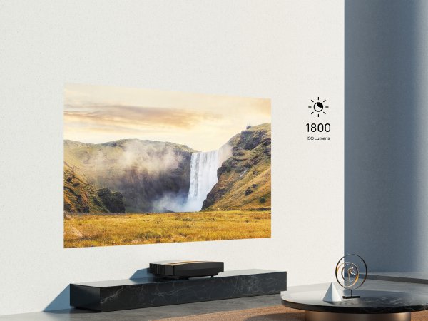 Experience the XGIMI Aura 4K Ultra Short Throw projector with ALPD tech, 1800 ISO lumens.