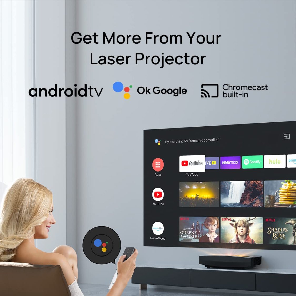 XGIMI Aura 4K Short Throw Laser Projector: Support Android TV and more apps.