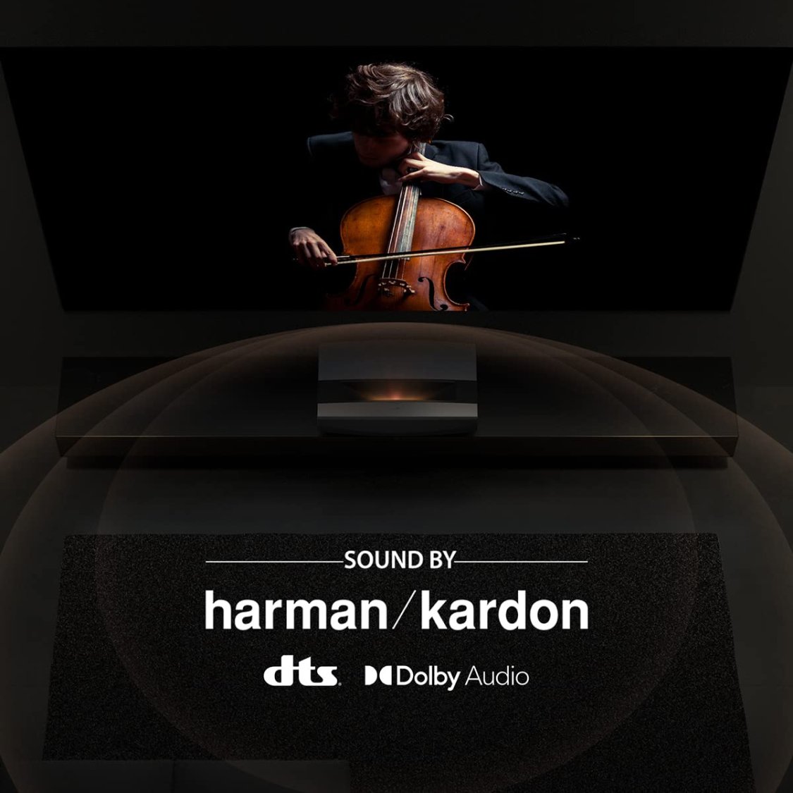 XGIMI Aura 4K Short Throw Laser Projector: Immersive Audio by Harman Kardon.